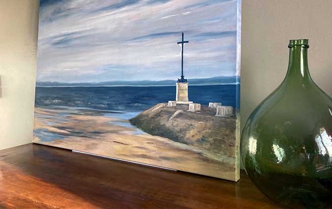 Peinture à l'huile, La croix des marins au port de Larros à Gujan-Mestras